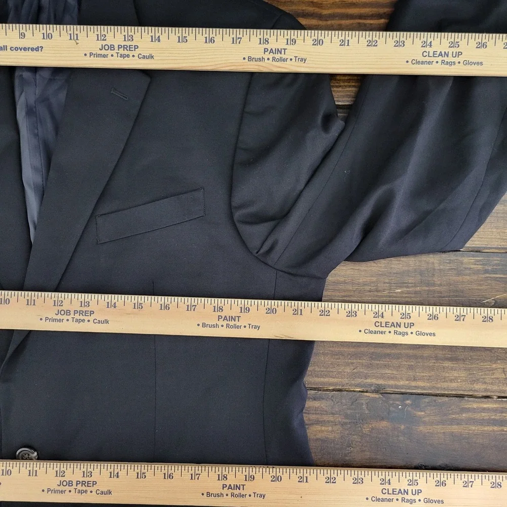 Chaps Men's Sport Coat Blazer Two Button Solid‎ Black Twill Wool Size 42L